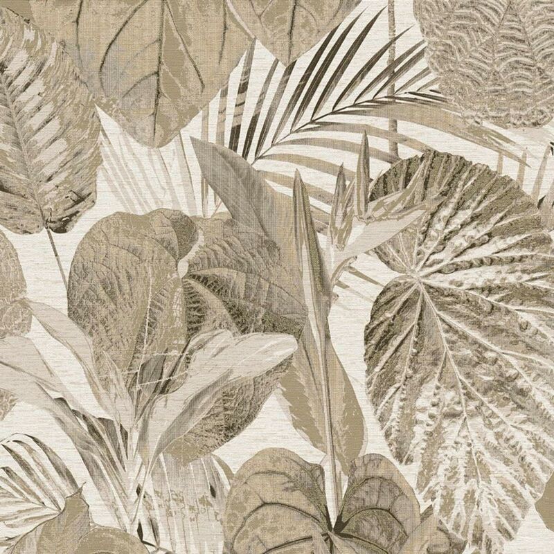 Botanical Garden Leaves Wallpaper Taupe Grey Textured Paste The Wall - As Creation