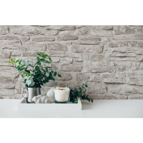 A.S. Creation  Bricks & Stones  388153  Vliestapete  Steinoptik  0.53 x 10.05 m  Greige  Wohnzimmer  Schlafzimmer  Flur  Küche  Esszimmer  Badezimmer  Bad  Arbeitszimmer  Büro  Diele