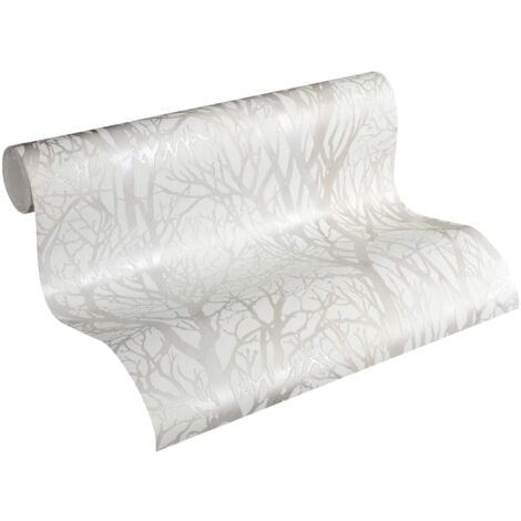 HOMEMAISON A.S. Création Carta Da Parati Foresta New Life Carta da parati tessuto non tessuto 10.05 m x 0.53 m Bianco Argento Prodotto in Germania 300941 30094-1