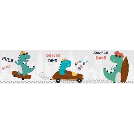 A.S. Création Cool Dino 403745 Papiertapete Kinderzimmer 5 x 1.55 m Grau Wohnzimmer Schlafzimmer Büro