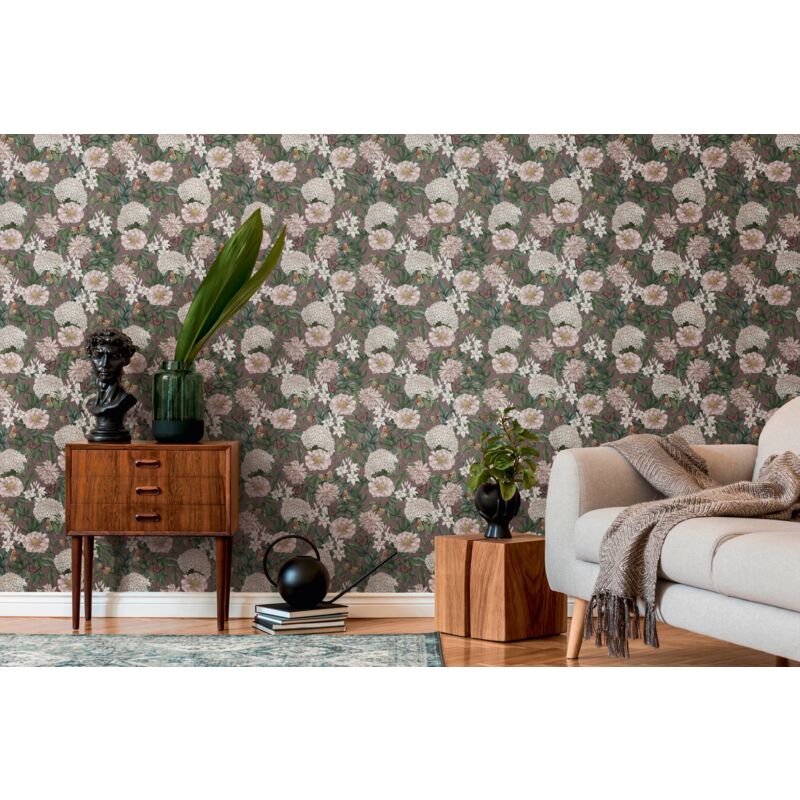 As Creation - A.s. Création Drawn Into Nat 394263 Vliestapete Blumen / Floral 10.05 X 0.53 M Rot Wohnzimmer Schlafzimmer Büro