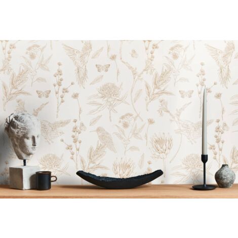 A.S. Création Drawn Into Nat 394291 Vliestapete Blumen / Floral 10.05 x 0.53 m Braun Wohnzimmer Schlafzimmer Büro
