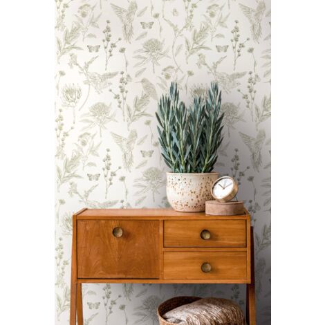 A.S. Création Drawn Into Nat 394293 Vliestapete Blumen / Floral 10.05 x 0.53 m Grün Wohnzimmer Schlafzimmer Büro