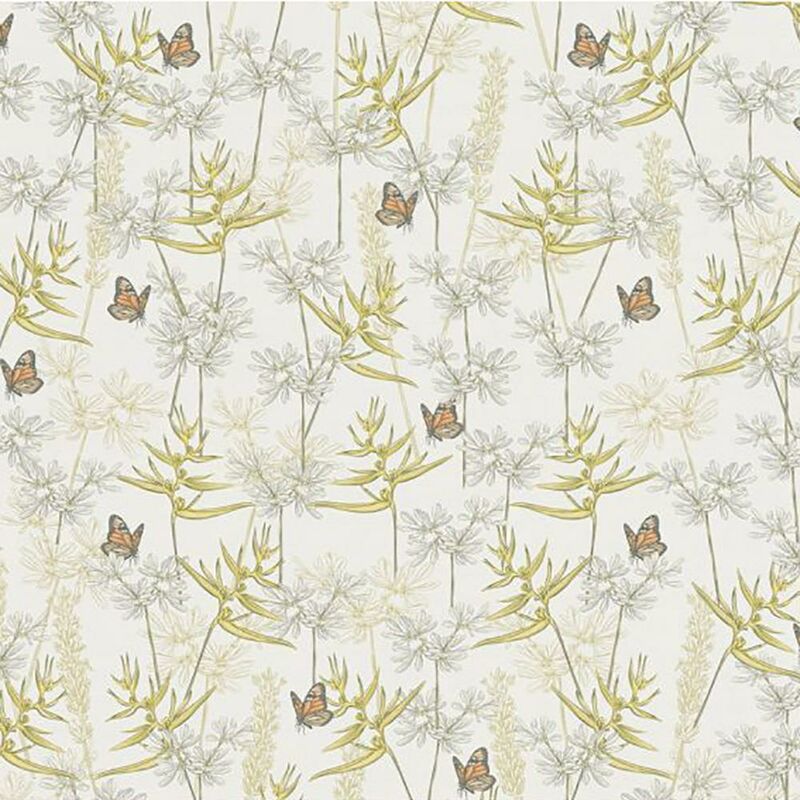 Drawn into Nature White Wallpaper Butterflies Floral Flowers - As Creation