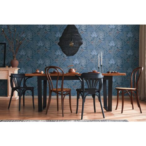 A.S Creation Famous Garden 393494 Vliestapete Blumenoptik 10.05 x 0.53 m Blau Wohnzimmer Schlafzimmer Büro Naturoptik