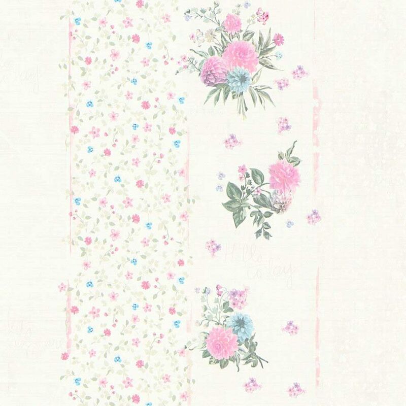 As Creation - Floral Stripes Grey Pink Flowers Paste The Wall Textured Vinyl