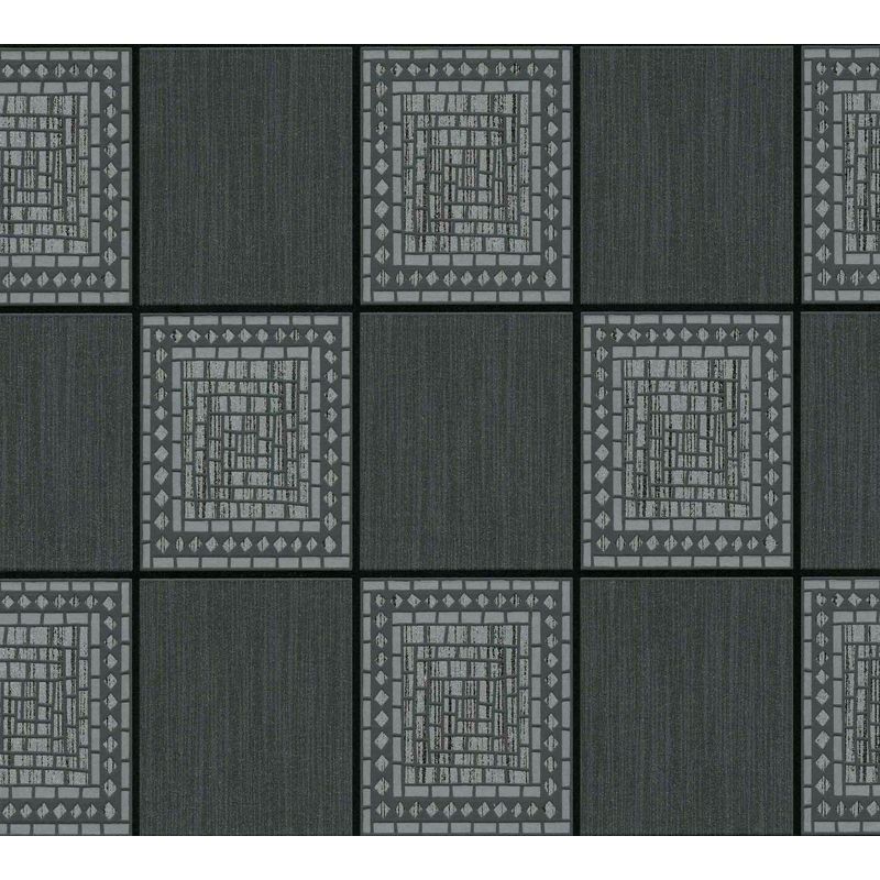 A.s.creations - Mosaic Tiles Wallpaper Black Grey Silver Metallic Glitter Shimmer a.s Creation