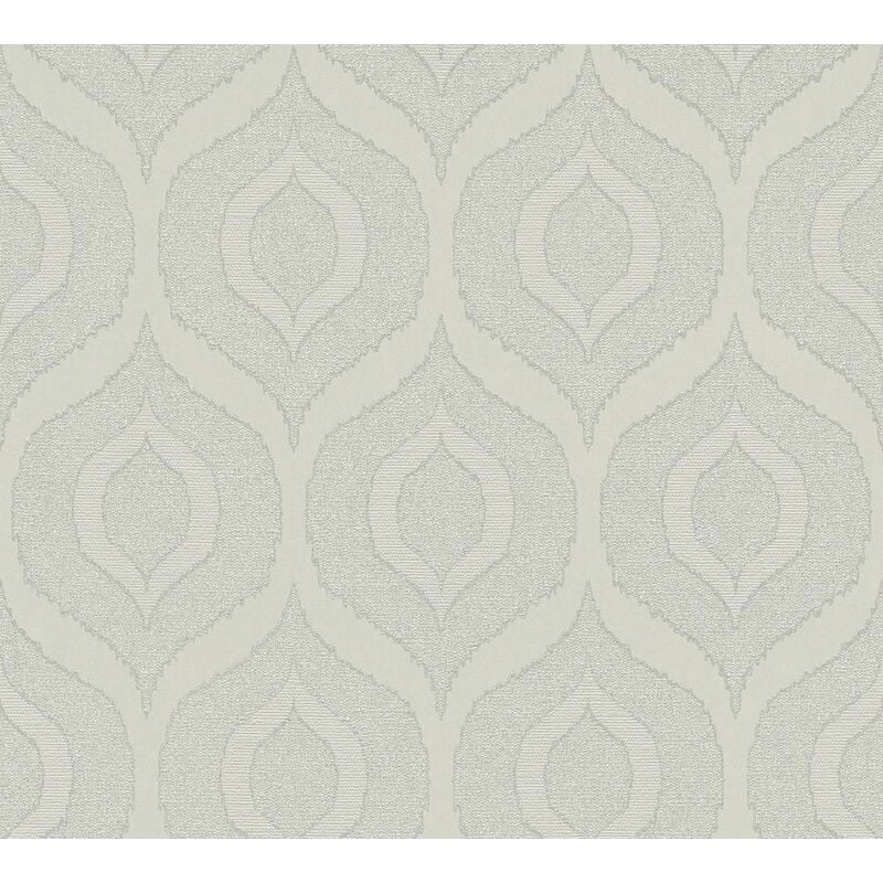 As Creation - Jewel Retro Ogee Geometric Wallpaper Metallic Glitter Geo Vinyl Rolll[36873-3 Light Grey Silver] - 36873-3