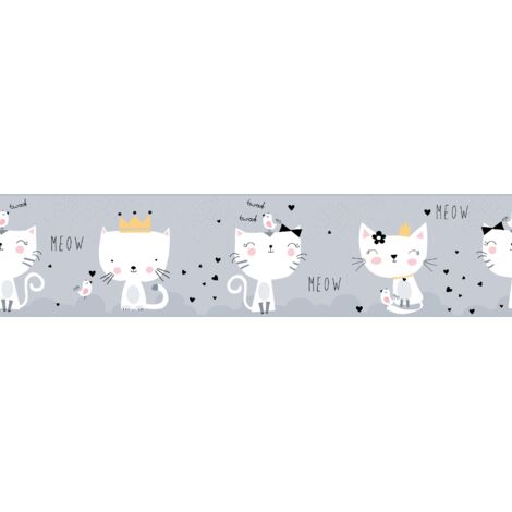 A.S. Création Meow Cats 403742 Papiertapete Kinderzimmer 5 x 1.55 m Grau Wohnzimmer Schlafzimmer Büro