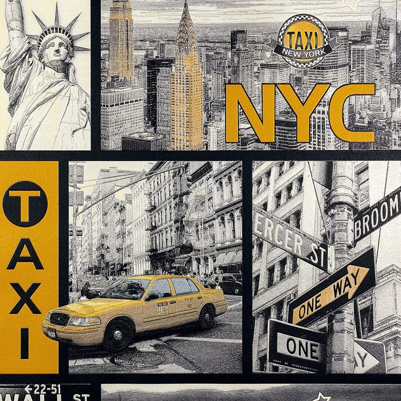 New York Taxi Streets Wallpaper Black Yellow Textured Blown Vinyl - As Creation