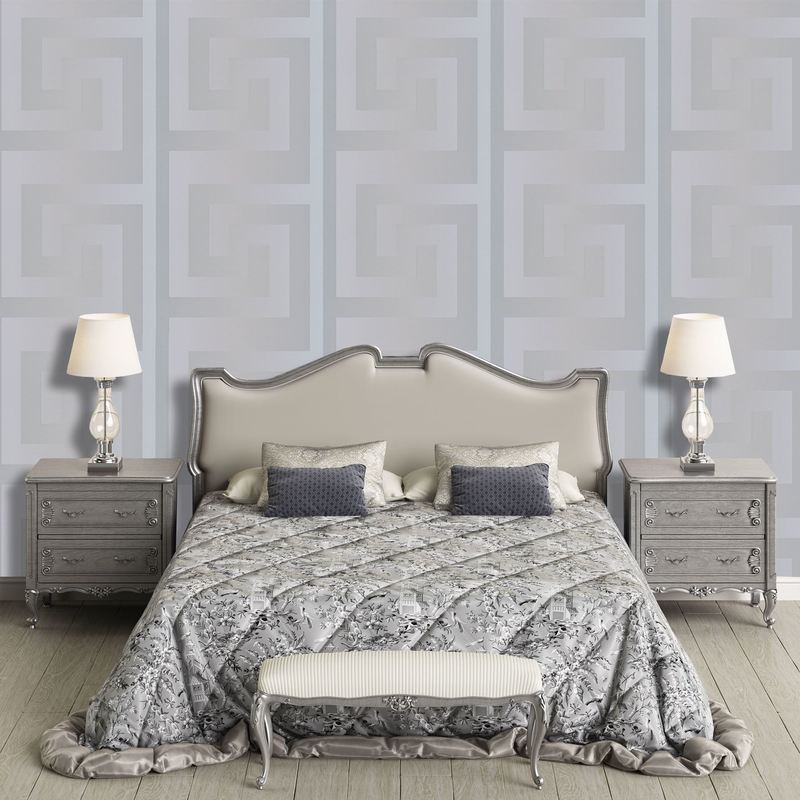 Luxurious Versace Wallpaper Paste The Wall Silver Satin Greek Key Designer