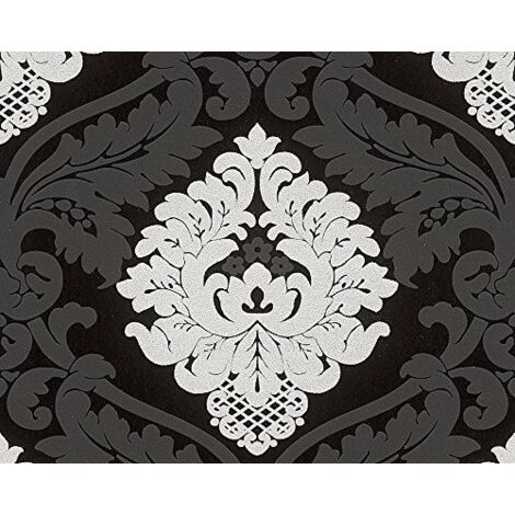A.S. Création Papier Peint Intissé Motif Bling Bling Papier peint intissé avec forte Glitter Commande baroque blanc 313911, noir, 313959