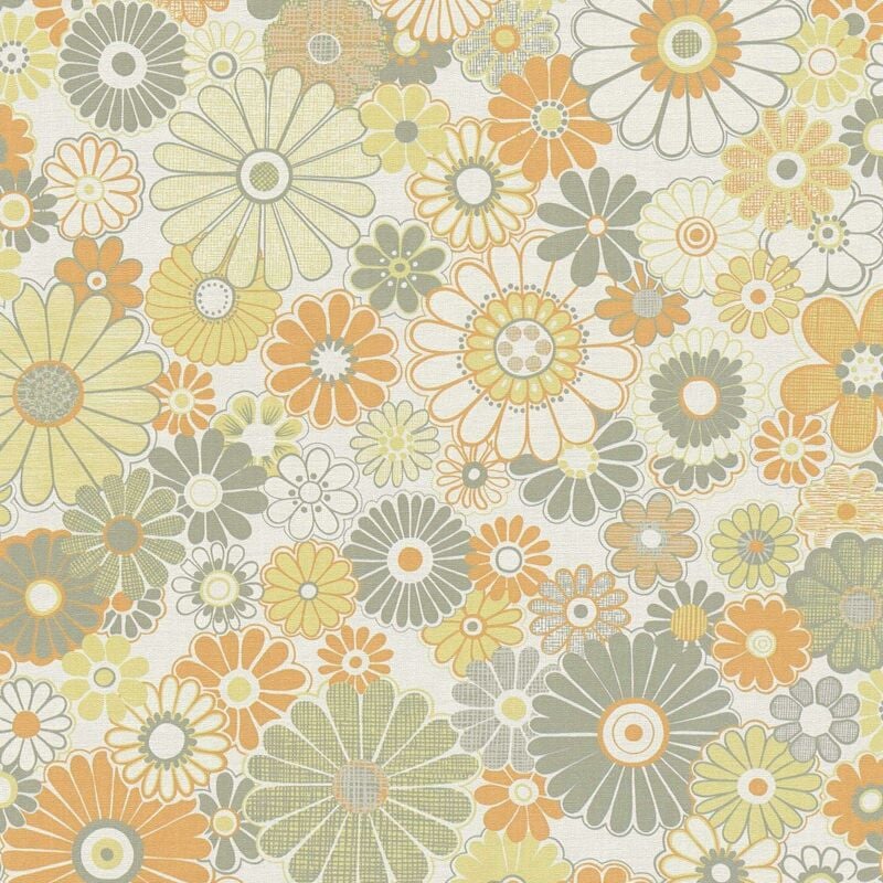 Bricoflor - as Creation Retro Floral Pattern Wallpaper Sage Green Orange Paste The Wall