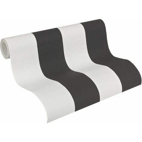 A.S. CREATIONS A.S. Création Carta da parati in tessuto non tessuto - Carta parati a righe in nero e bianco - Carta parati per diverse stanze - Carta da parete in 10,05 m x 0,53 m