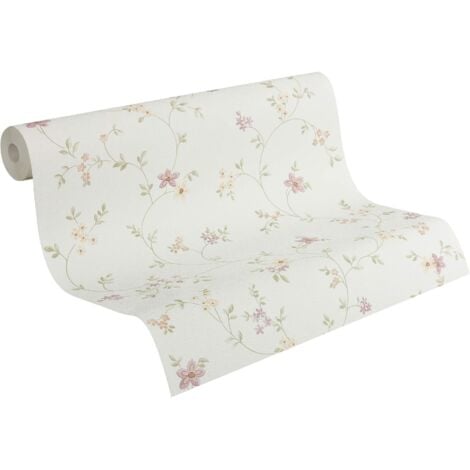 A.S. CREATIONS A.S. Création Vliestapete Fleuri Pastel Tapete im Landhaus Stil Blümchentapete 10,05 m x 0,53 m bunt grün weiß Made in Germany 937701 93770-1