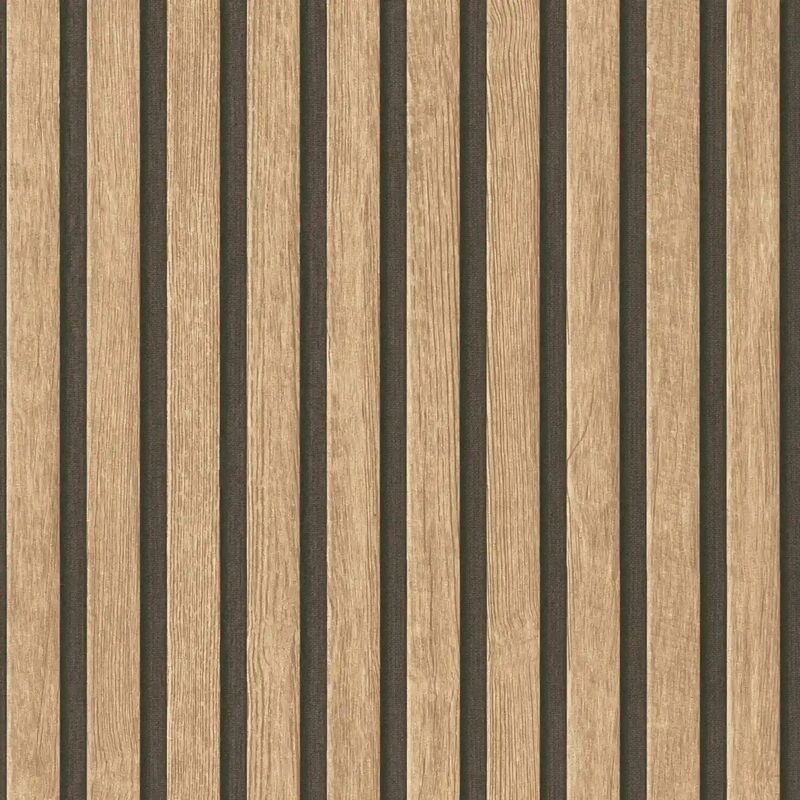 Wooden Slats Panelling 3D Wood Panel Stripe Non Woven Wallpaper Natural Black 39109-1 - Natural Black - As Creation