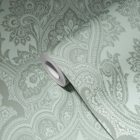 A.S. Creations – Papier peint baroque vert clair à paillettes – Motif damassé moderne – Intissé pour chambre – Application facile avec colle