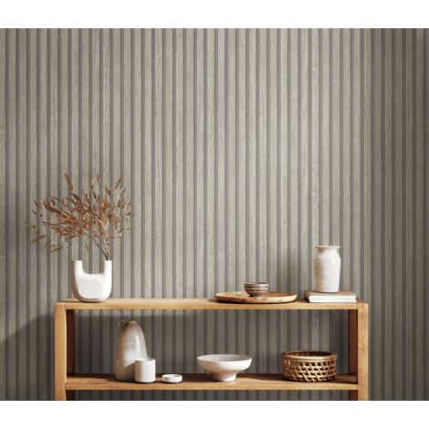 Papier peint intissé effet bois 3D – Tasseaux de bois gris clair – Lessivable et brossable – Dimensions 53cm x 10,05m – A.S. Creations