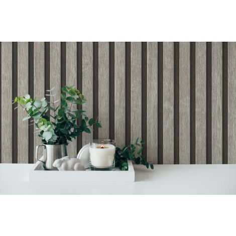 Papier peint effet bois 3D intissé gris – Motif nature trompe l'œil – Dimensions 53cm x 10,05m – Lessivable et brossable – A.S. Creations