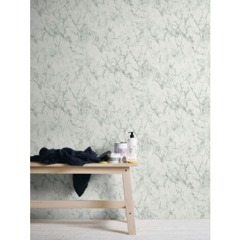 A.S. Creations – Papier peint marbré blanc 3D intissé – Effet marbre – Pour couloir – Résistant à l'humidité – Application facile