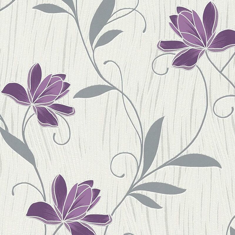 Lotus Wallpaper As Creation Floral Textured Glitter Vinyl Grey Purple White