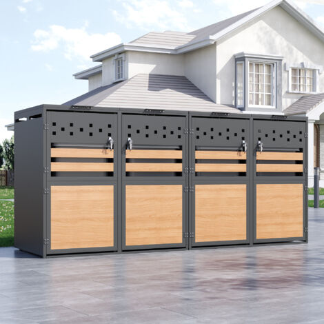 AS EASY Boîte de rangement à couvercle à charnières, verrouillable, quatre portes, blocs horizontaux en bois