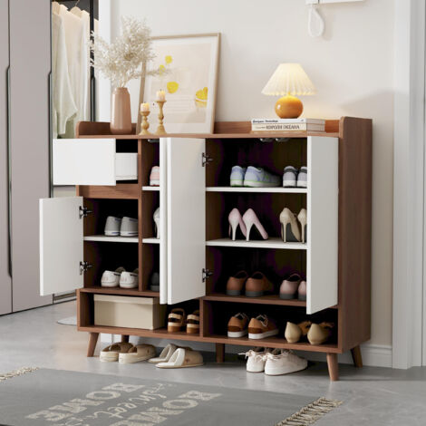 AS EASY Buffet/commode/meuble à chaussures moderne offrant un grand espace de rangement, 4 portes et 1 tiroir avec une étagère réglable, idéal pour la salle à manger, le salon ou la cuisine, blanc et 