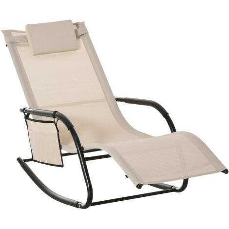 AS EASY Fauteuil à bascule Outsunny, balancelle, chaise de jardin, chaise longue à bascule, structure en métal, beige, 150 x 62 x 88 cm, pour des moments de détente en plein air