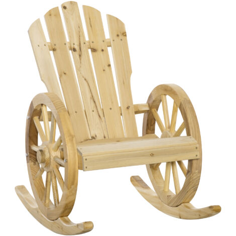 AS EASY Fauteuil à bascule rustique, fauteuil de détente, chaise de jardin à roulettes, fauteuil à bascule design en bois massif naturel, 68 x 88 x 92 cm, pour jardin et terrasse