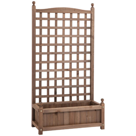AS EASY Jardinière surélevée avec treillis pour plantes grimpantes, en bois, 64 x 28 x 120 cm, idéale pour le jardin et le balcon.