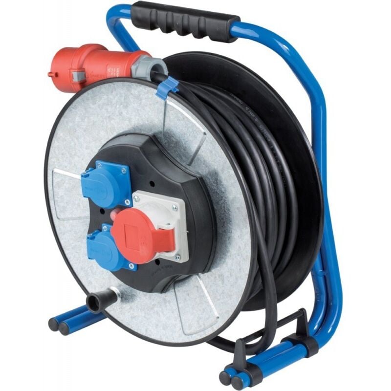 20999 Enrouleur métallique de chantier avec câble électrique H07RN-F 5G2.5 et prise cee Protection IP44 Noir ø 320 mm 25 m - As-schwabe