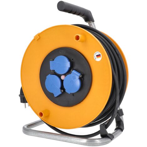as - Schwabe Avvolgicavo 25 m, 3 prese di corrente da incasso NF 230V/16A, IP44, arancione, 811482