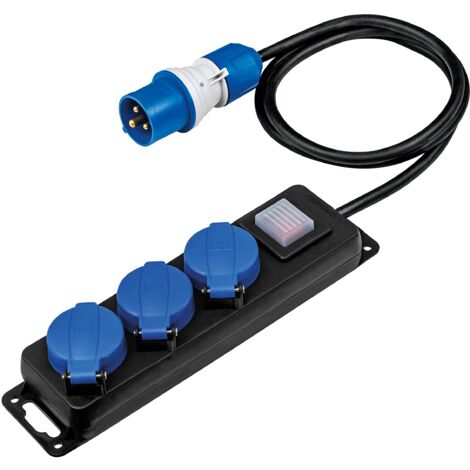 as - Schwabe Ciabatta a 3 prese CEE con interruttore a 3 poli, presa multipla CEE con cavo da 1,5 m e indicatore di tensione powerlight, 230 V/16 A, con interruttore e coperchio di sicurezza, IP44,