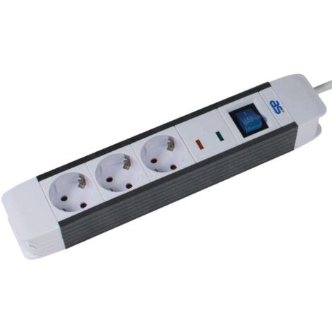 as - Schwabe Ciabatta elettrica a 3 prese FLASH, colore bianco, spina multipla con cavo da 1,5 m, protezione da sovratensione, interruttore illuminato, contatto di protezione, passacavi, montaggio a