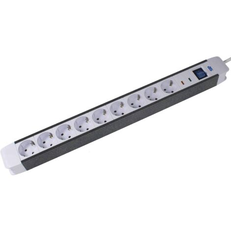 as - Schwabe Ciabatta elettrica FLASH con protezione da sovratensione, 9 prese e cavo da 1,5 m, cavo di prolunga con protezione da sovratensione, spina con interruttore on-off, IP20, bianco, 183669,