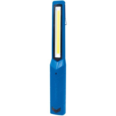 as - Schwabe LED lampada ad asta con batteria ricaricabile 200 lumen - torcia ad asta professionale LED - Mobile, luminosa con robusto alloggiamento in gomma, gancio e magneti - per interni - blu