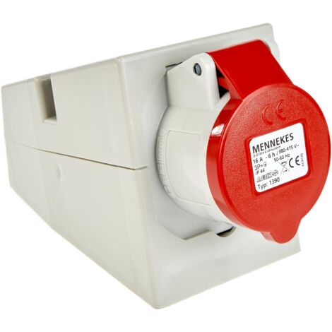 as - Schwabe Presa CEE a parete - 400 V, 16 A, 4 poli - Presa a parete con coperchio incernierato - con alloggiamento resistente agli urti - con collegamenti a vite - Made in Germany - IP44, 60578