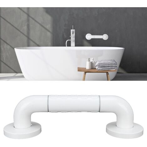 [Asa de seguridad] [ManuSafe] [Modelo H29] Asa de seguridad antideslizante con anillos fluorescentes para spa y ducha - Montaje fijo en pared de acero inoxidable blanco (29 cm, 8 tornillos incluidos)
