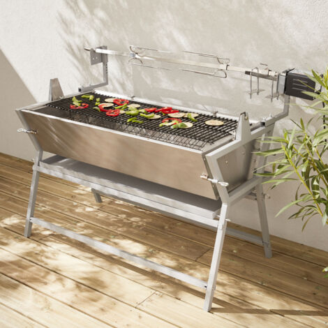 Asador de carbón con espetón eléctrico
