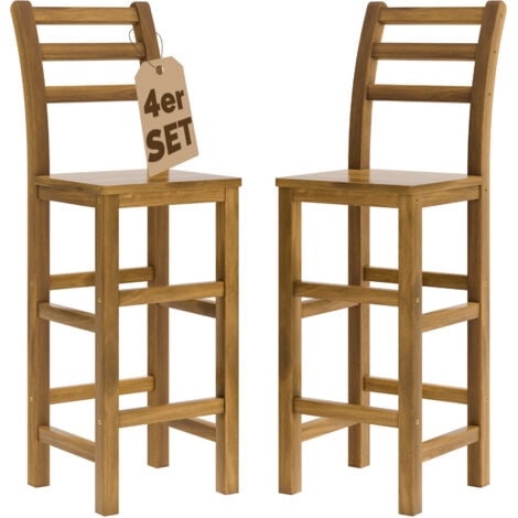 ASARIA® Barhocker 4er Set Holz mit Lehne Outdoor 75cm Sitzhöhe Akazie 150kg Belastbarkeit Fußstütze Massiv Rustikal Garten Küche Bar Stuhl Hocker Braun