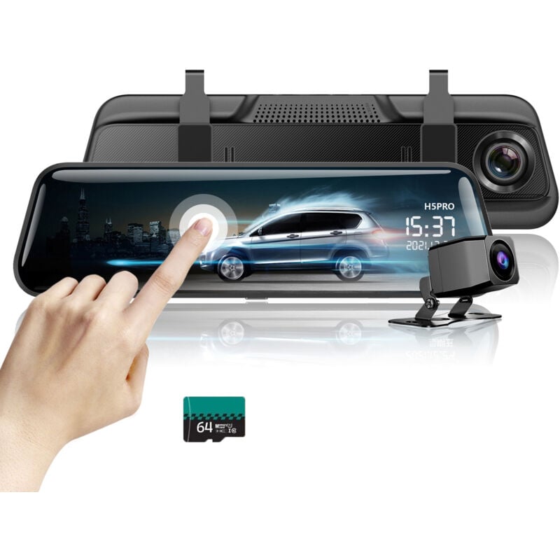 Lifcausal - Asawin - Caméra de tableau de bord de rétroviseur, 10 pouces 2K, WiFi, carte de stockage 64G dvr, avant et arrière, plein écran, mode