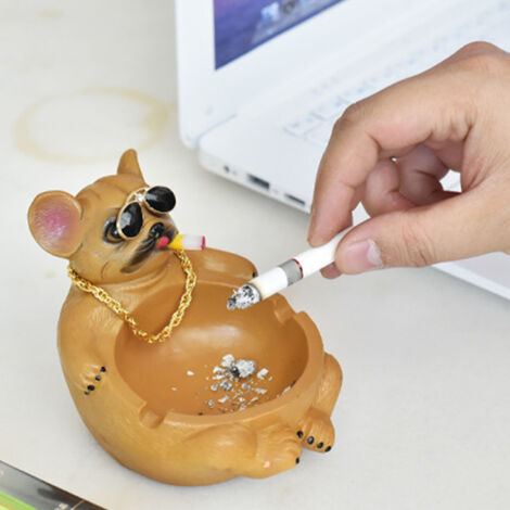 [Aschenbecher] Dekorativer Aschenbecher mit originellem Bulldoggen-Motiv für Zuhause, Kunstharz, 8,7 x 10,6 x 8,5 cm