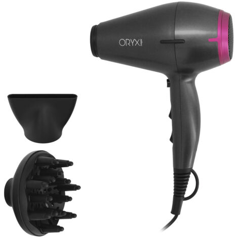 Asciugacapelli con tecnologia ionica, 2 velocità e temperatura regolabile (motore AC 2400W 230V) colore nero e fucsia