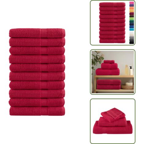 Asciugamani in cotone - vidaXL Asciugamani Premium SOLUND 10 pz Rosso 100x200 cm 600 g/m² - Asciugamani premium