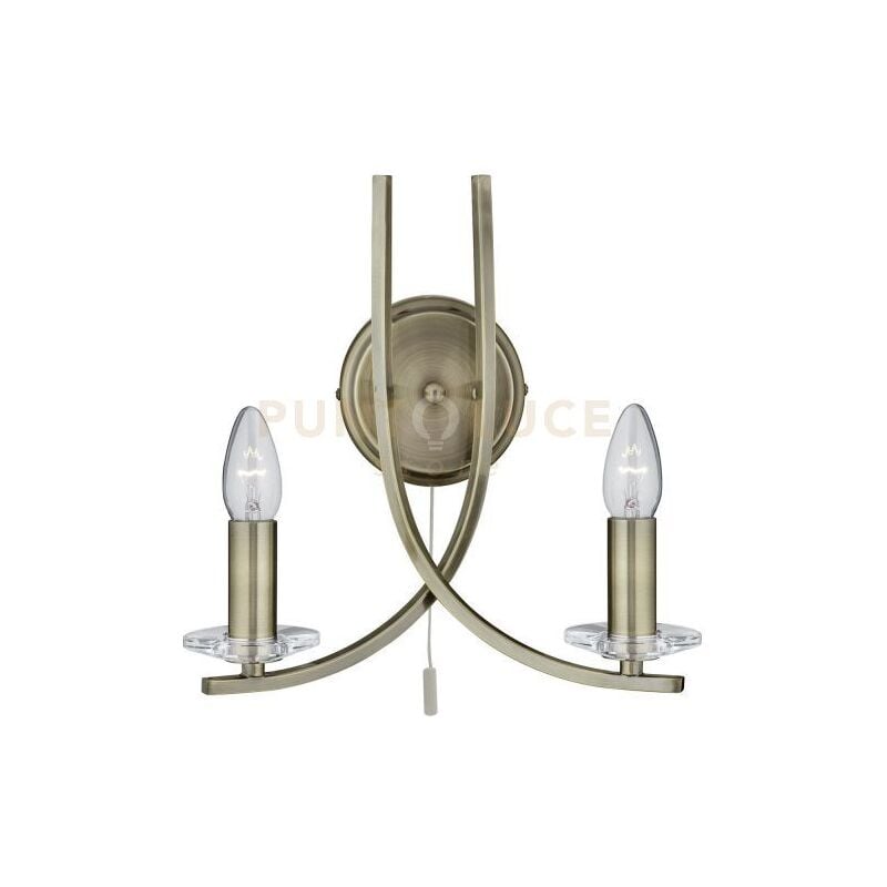 Applique Industrial-Nordico Ascona Acciaio Ottone Vetro 2 Luci E14