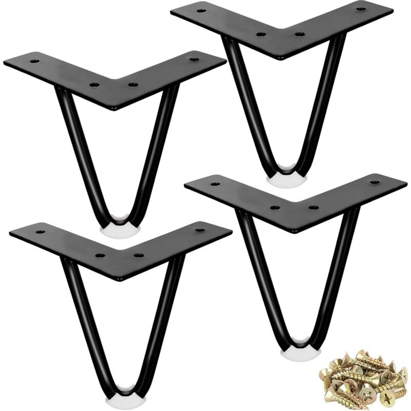 ASelected 4 Pcs Hairpin Legs Metal Hairpin Legs Heavy Duty with Screw Floor Protector Rubber for Cabinet Cabinet Bedside Cabinet Cupboard Coffee Sofa