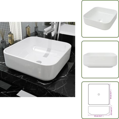 Aseo - vidaXL Lavabo cuadrado de cerámica blanco 39x39x13,5 cm - Tocador