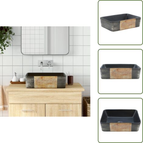 Aseo - vidaXL Lavabo encimera rectangular cerámica negro marrón 46x35,5x13 cm - Tocador