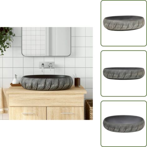 Aseo - vidaXL Lavabo sobre encimera ovalado cerámica negro y gris 59x40x15 cm - Tocador