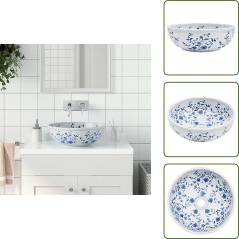 Aseo - vidaXL Lavabo sobre encimera redondo cerámica blanco y azul Φ41x14 cm - Tocador